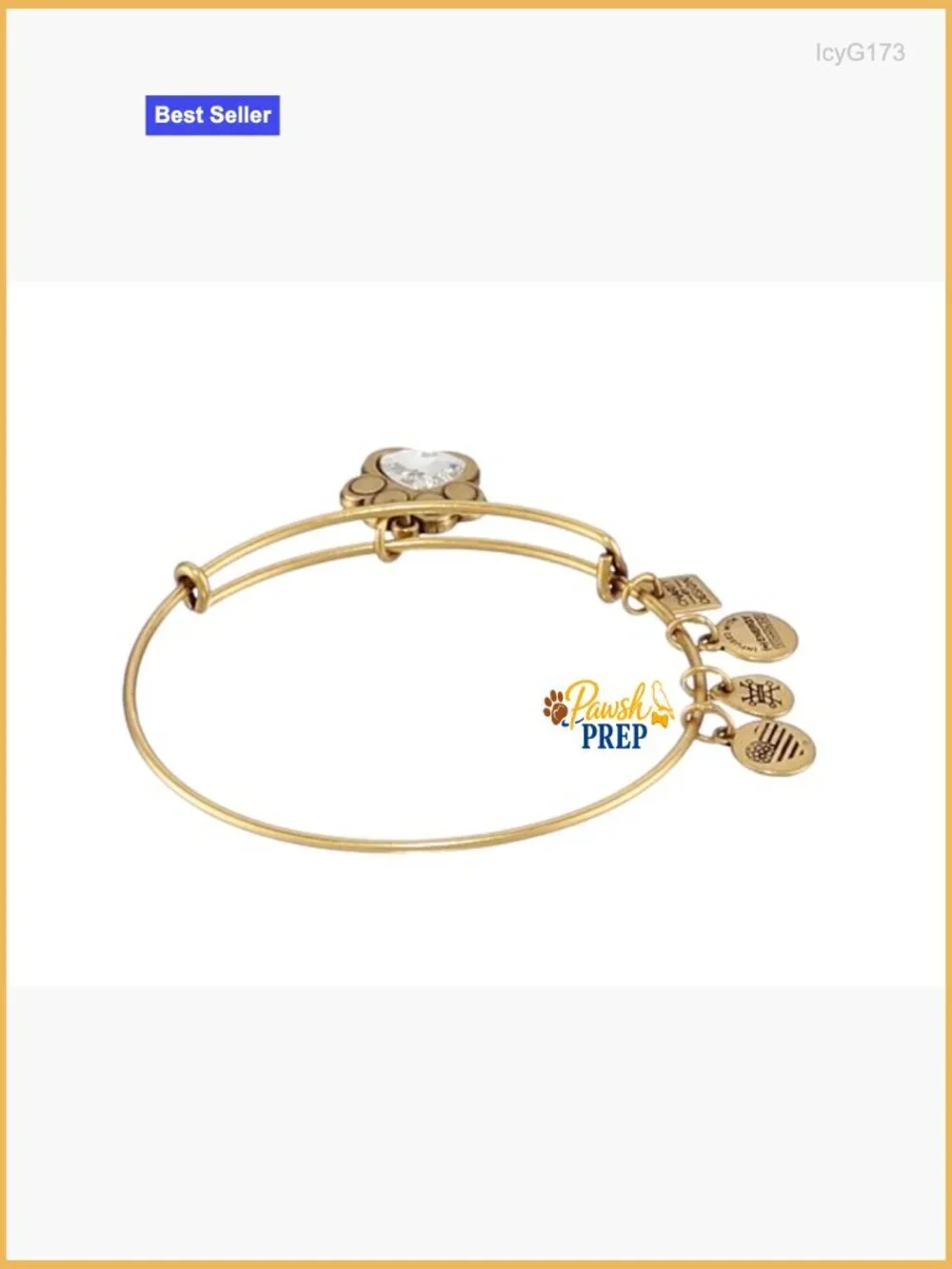 Expandable Paw Print Charm Bangle Bracelet with Crystal Heart Adjustable 2-3.5